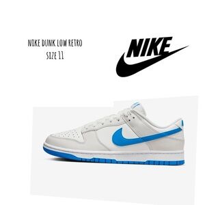 Nike Dunk Low Retro White and Blue Athletic Shoes